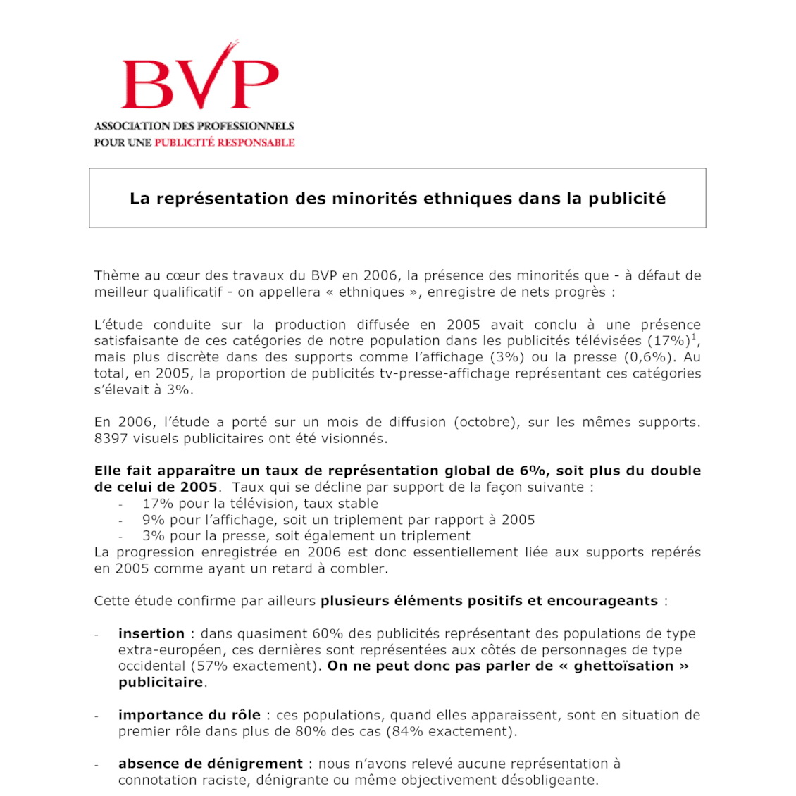Bilan Publicité et Diversité 2007