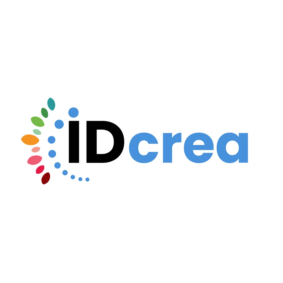 logo de la nouvelle plateforme ID crea.pub avec des couleurs noirs, bleu rouge, ainsi que les pétales.