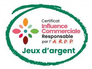 Logo du certificat influence commerciale responsable par l'ARPP, option jeux d'argent
