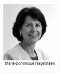photo de marie-dominique hagelsteen en noir et blanc avec son prénom et nom écrit en dessous