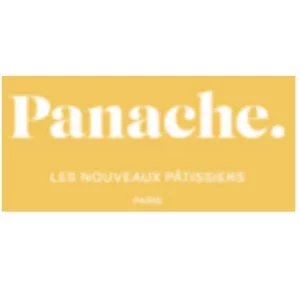 logo Panache, carré jaune avec écrit dedans en blanc "Panache. - LES NOUVEAUX PATISSIERS"