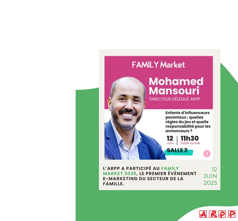 visuel intervention de Mohamed Mansouri à la FAMILY Market, visuel de couleurs blanc, vert et rose