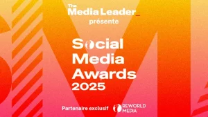 Visuel de l'evenement Social Media Awards 2025 de The Media Leader ; couleurs : jaune, orange et rouge en dégradé